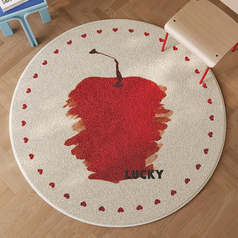 

Non-slip Soft Fluffy Round Apple Letter Pattern Rug Living Room Carpet Bedroom Home Decoration Mats Alfombra Diameter 80cm