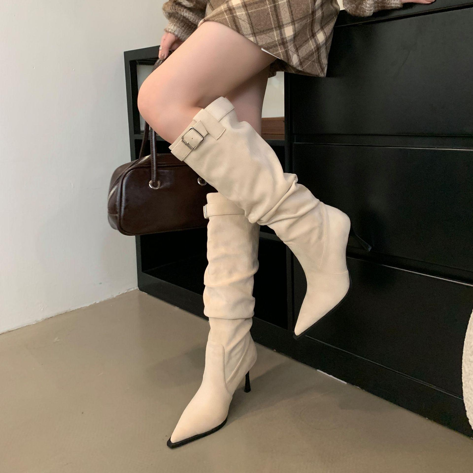 

Autumn and winter versatile and thin piled boots pointed thin heels high heels women s knee boots 35 чорний