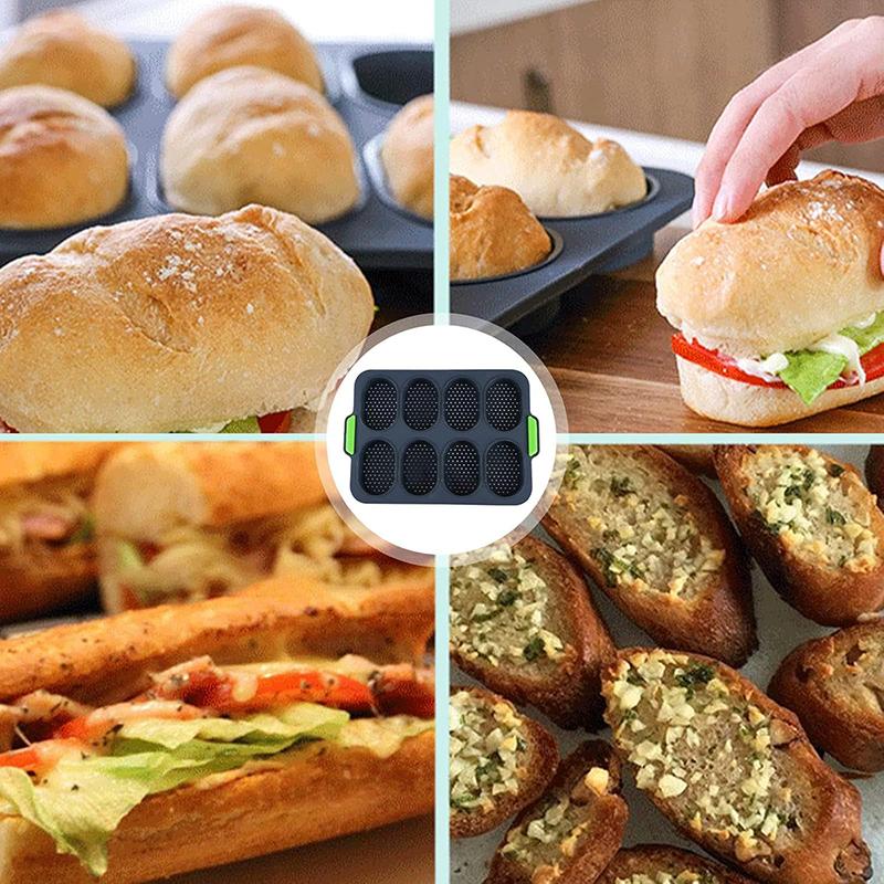Silicone Bread Mold Baguette Baking Tray Nonstick Loaf Tin  8 Grid Bread Tin for Baking French Bread Mold Bakeware Baking Tool