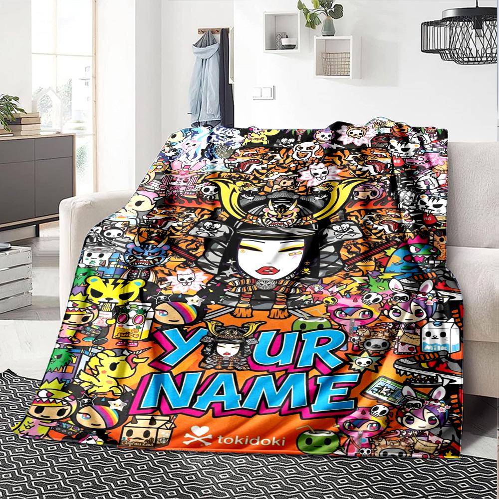 Name Custom Tokidoki Anime Print Flannel Blanket High Quality Warm Comfortable Cover for All Seasons Perfect for Gifts Home Decor