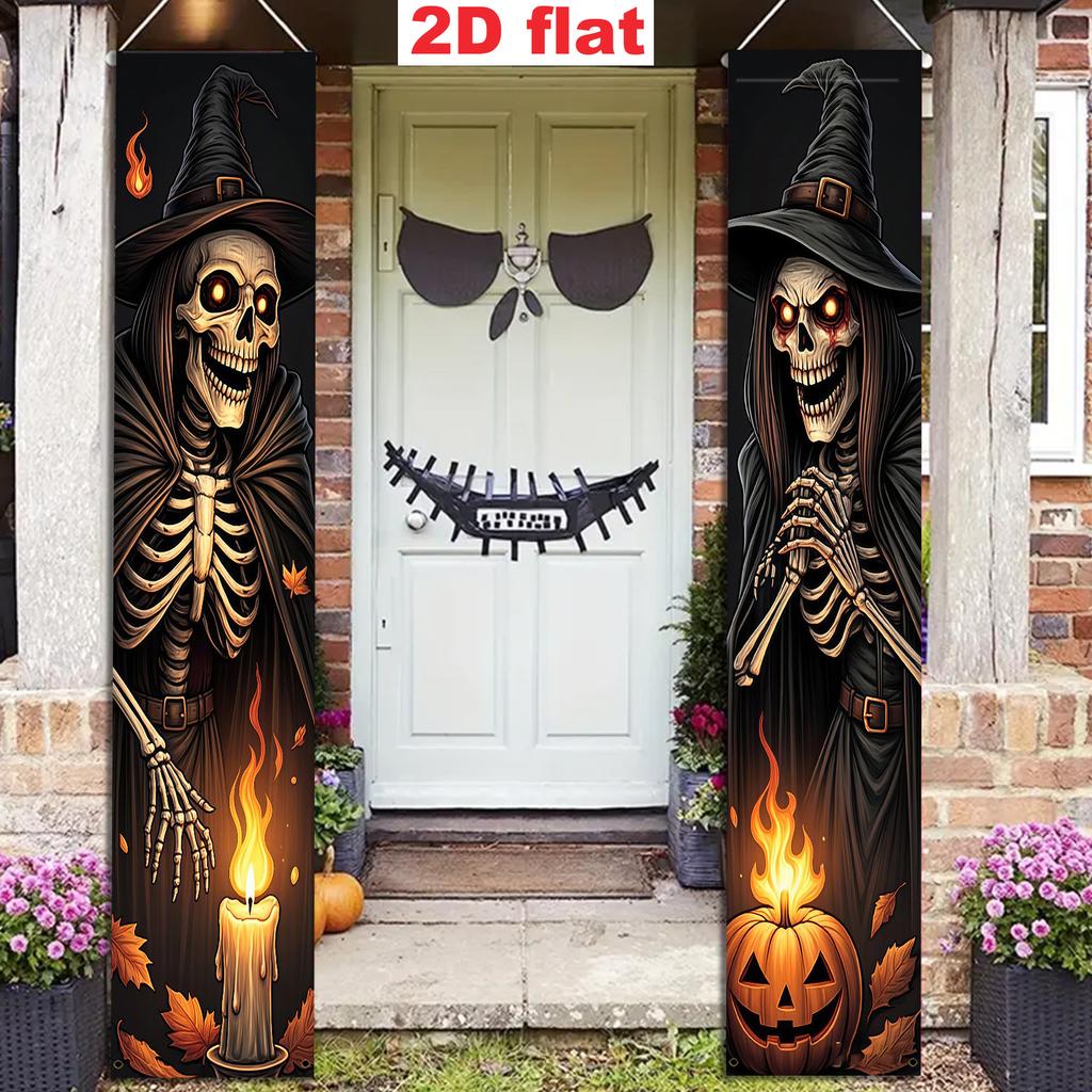 2D Flat, 2D Flat Banner Party Banners, Set of 2 (11.8 X 70.8 Inches / 30 X 180cm), Material, Dark Gothic Style Halloween Themed Vertical Hanging Banne