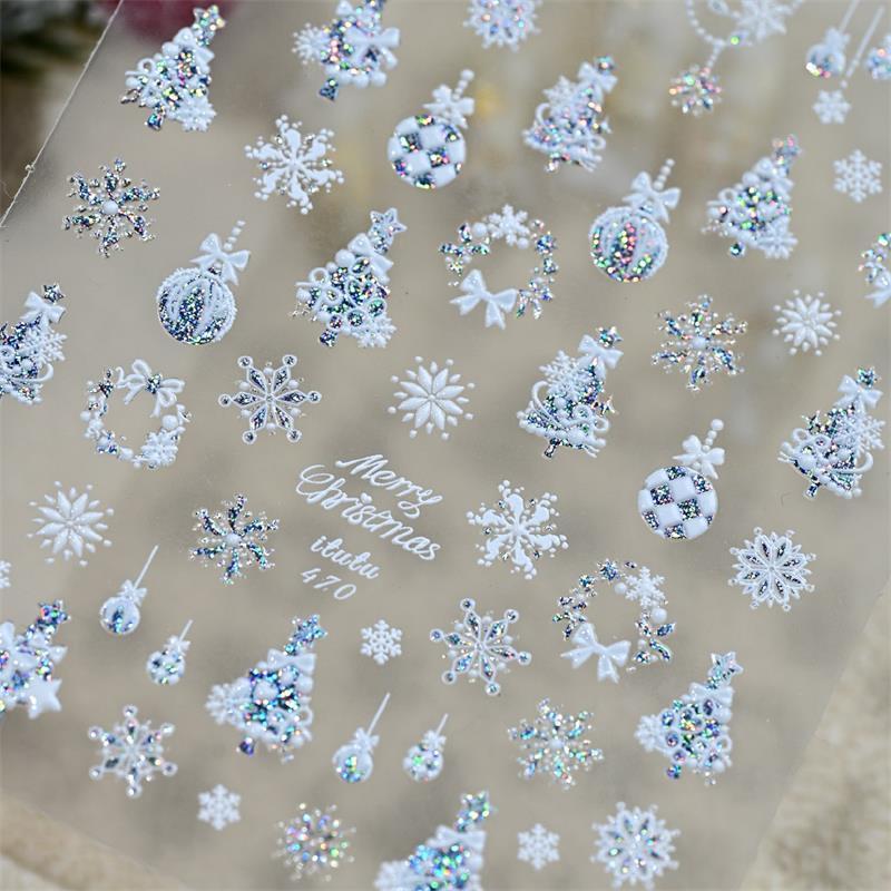 Cute Christmas Style Bow Colorful Snowflake Christmas Tree Nail Art Stickers Girly Nail Art Print Stickers Women Nail Decor Gift