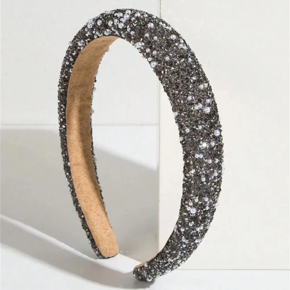 Glamorous Beaded Hairband Bling Crystal Pearl Baroque Headband Wide Cross Headband Sparkly Gorgeous Women Hair Accessories