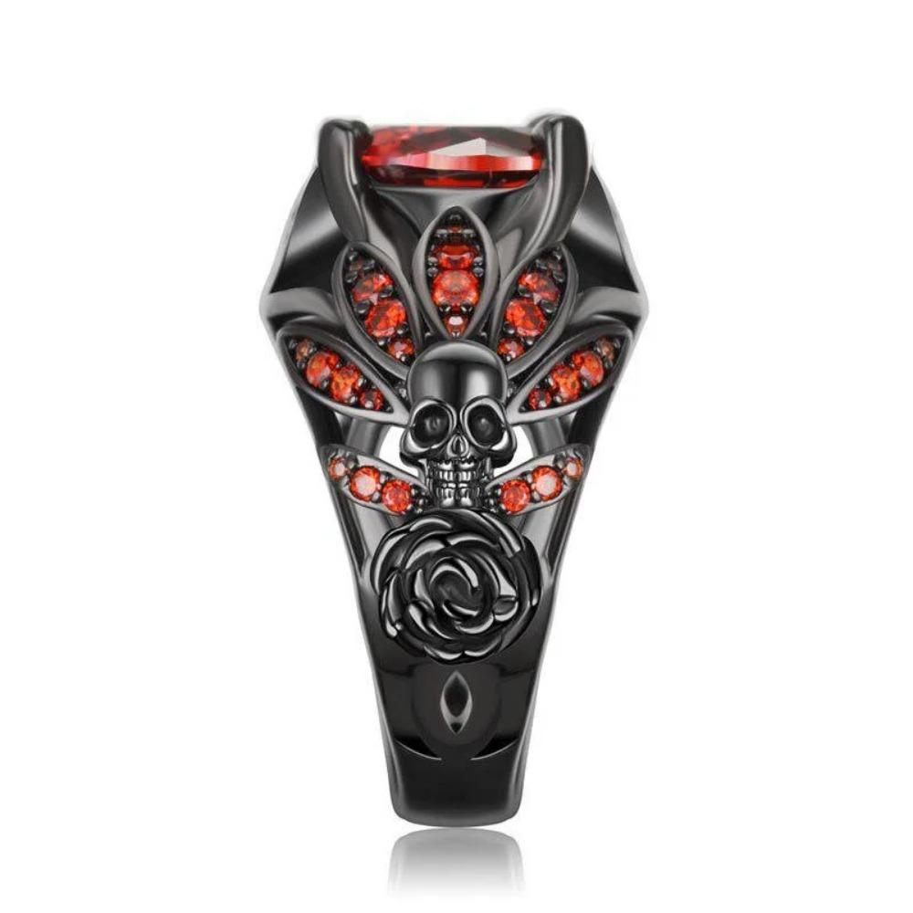 Gothic Black Skull Ring for Women, Purple Crystal CZ Stone, High Quality Statement Ring, Christmas Gift Jewelry for Women