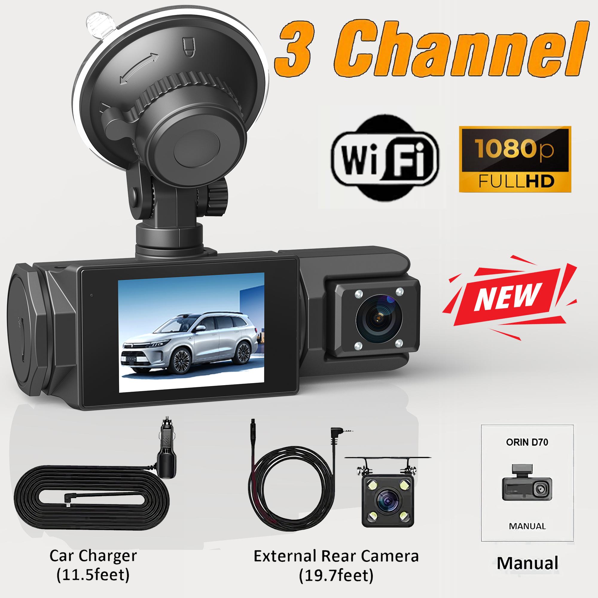 

1080P WIFI Camera for cars, 3Channel Dash cam Front Inside and rear car DVR with IR Night Vision Loop Recording Wide angle cam No SD Card