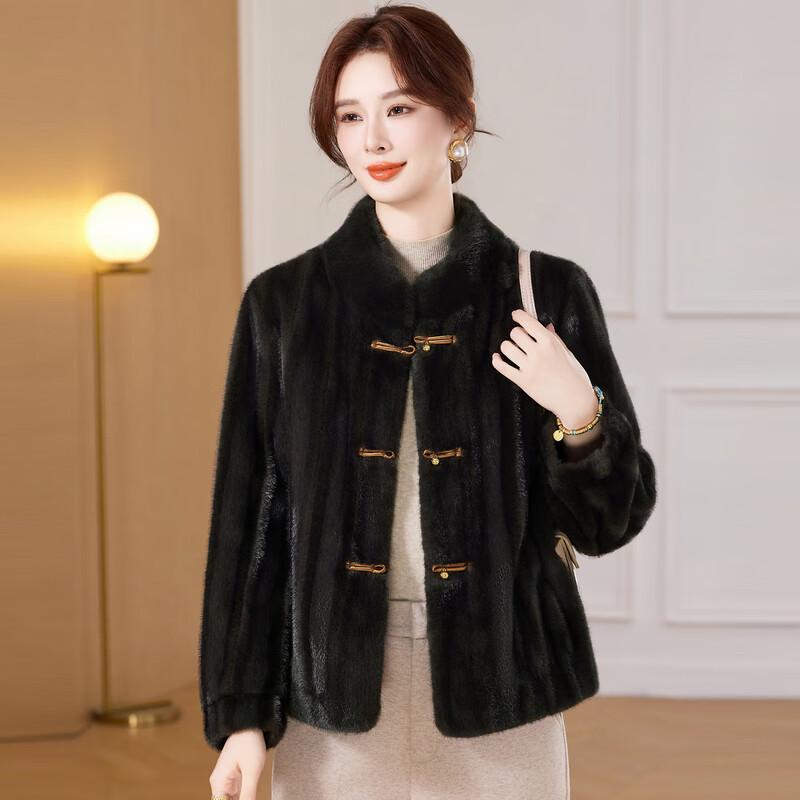 Fengxiao Women's Faux Mink Velvet Stand Collar Coat