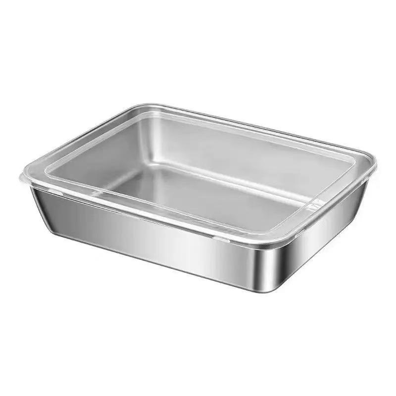 Stainless Steel Fresh-keeping Box Fruit Plate Vegetable Preparation Plate Refrigerator Storage Outdoor Bento Picnic with Lid