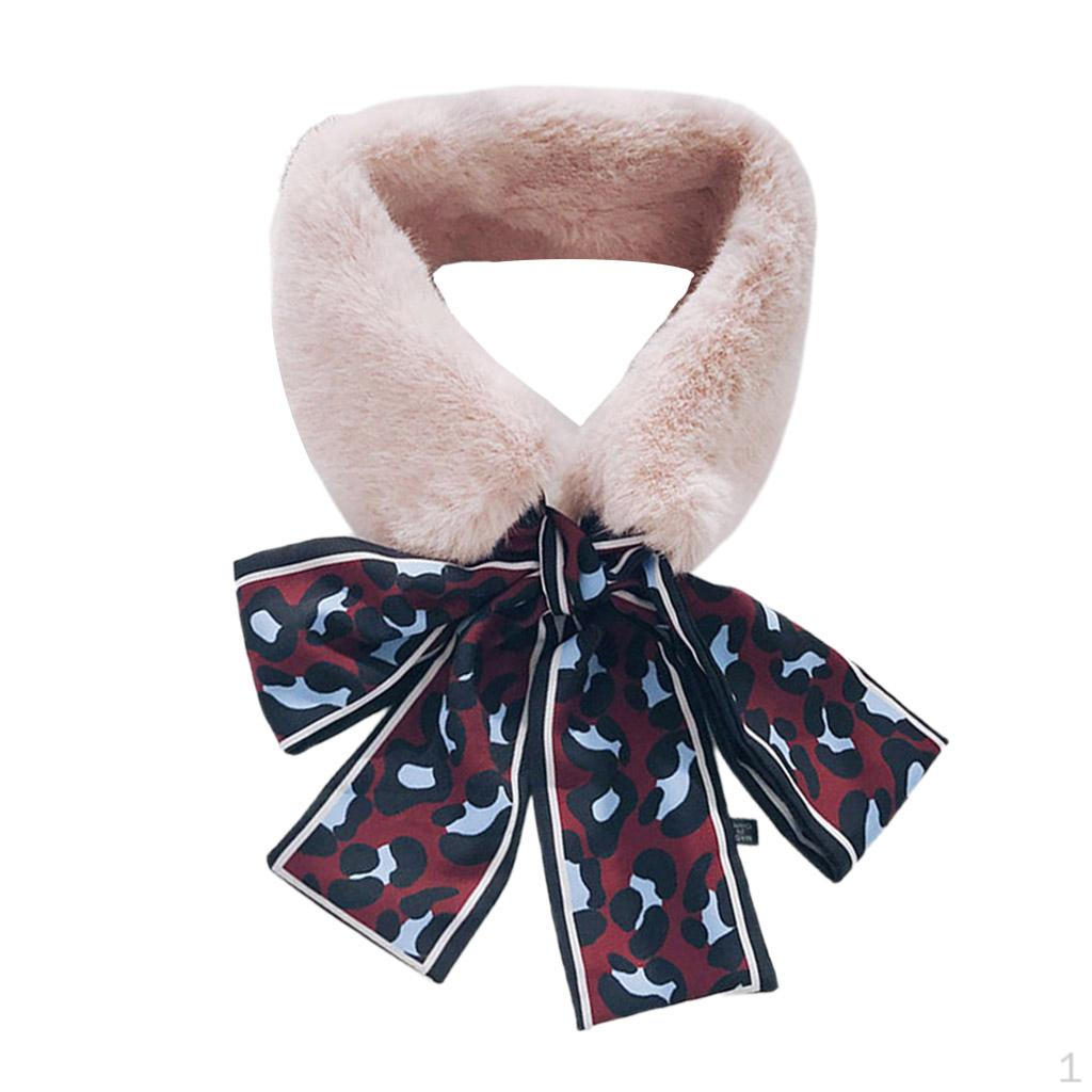 Scarf - Plush Leopard Ribbon Scarves for Winter Coat, Sweater, Blouse Shirt