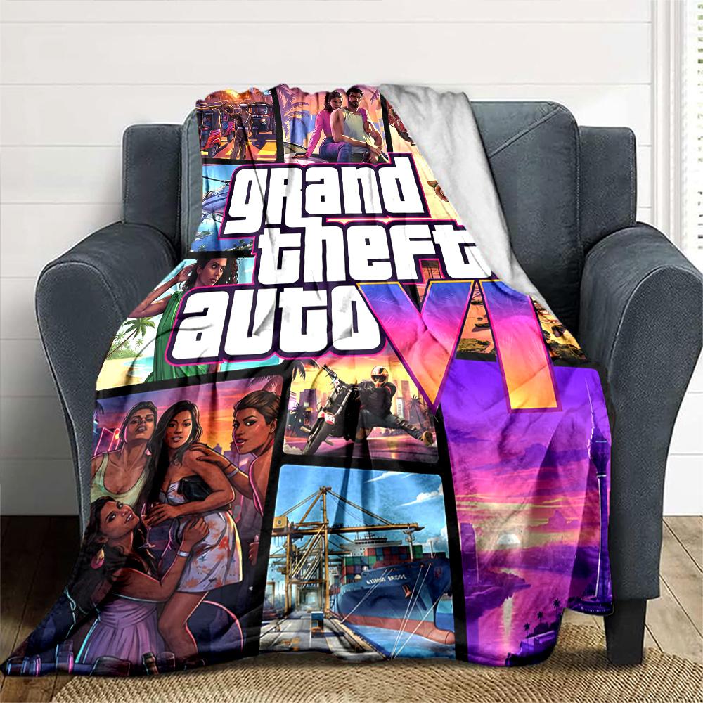 Grand Theft Auto Six Flannel Blanket Super Soft Warm Cozy Blanket for Sofa Bed Office Travel All‑Season Home Decor Gift