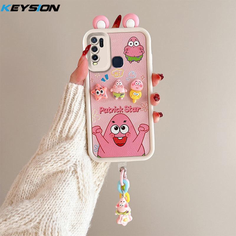 KEYSION Cute Ear 3D Cartoon Case for VIVO Y50 Y30 with Bracelet Soft Silicone Shockproof Phone Back Cover for VIVO Y30 Y50