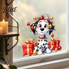 DIY Christmas Window Ornaments Spotted Puppy/Penguin Static Sticker Cute Watercolor Animal Glass Stickers with Colorful Lights & Gift Boxes Puppy or