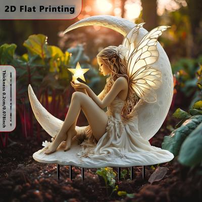 Akrylová dekorace zahradní zápich Měsíční víla Odolná proti povětrnostním vlivům Venkovní Zahrada Trávník Terasa Cesta Ubývající Měsíc Elf Zápich Tyč Ozdoba