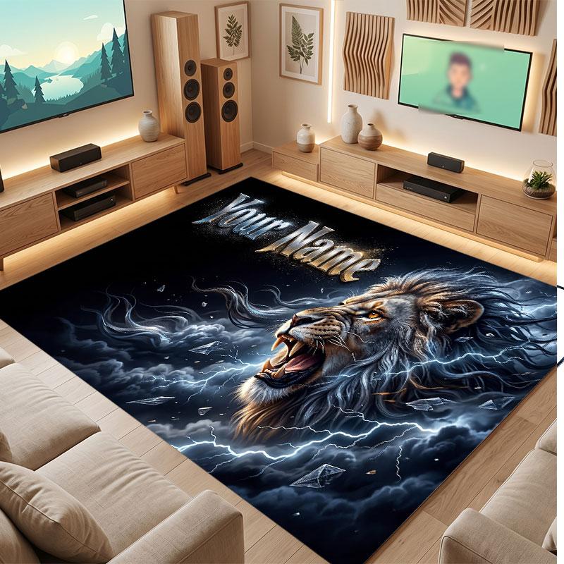 Animals Theme Crystal Velvet Floor Rug Personalized Custom Name Text Warm Carpet Home Decoration