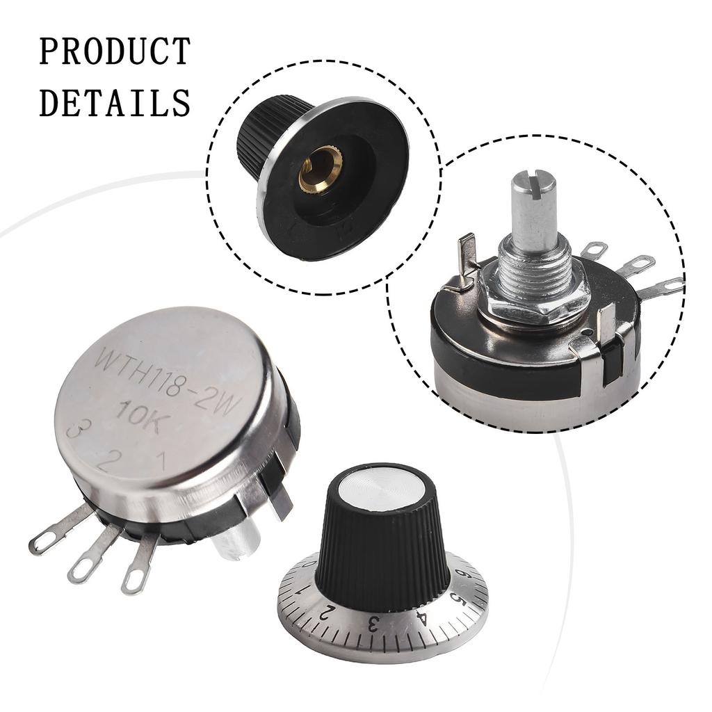 WTH118-2W 10K Ohm Round Shaft Carbon Linear Variable Potentiometer W Dial Knob