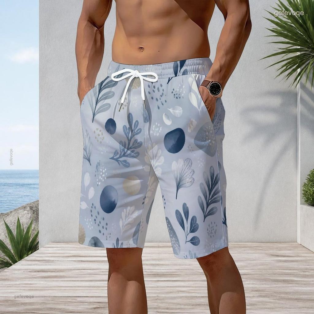 Men Plus Size Abstract Art Print Beach Shorts Quick Dry Drawstring Casual Swim Trunks With Pockets For Summer Surfing Vacation