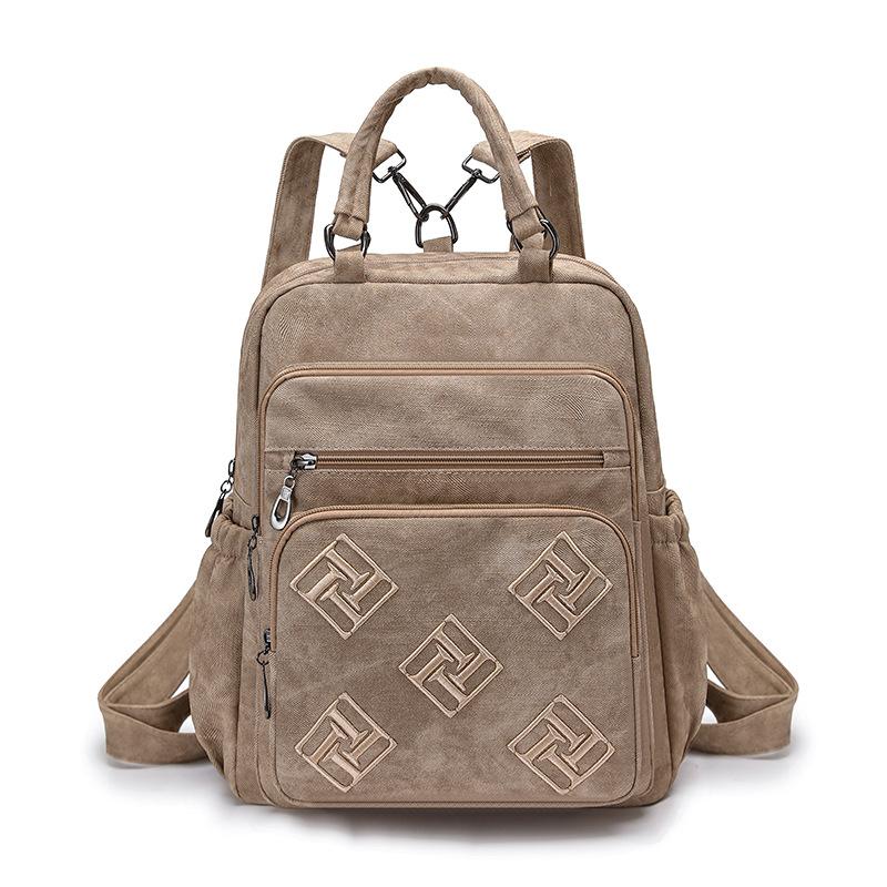 Vintage Leather Backpack for Women Casual Daypack Travel Shoulder Bag with Multi Pockets