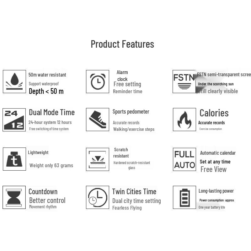 Lory Waterproof Shockproof Smart Pedometer Watch with Alarm and Straight Strap for Men and Women