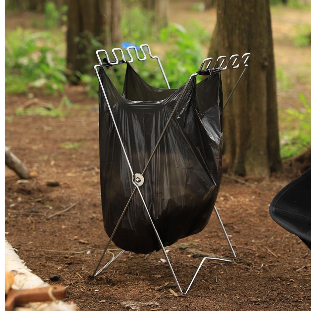 Tragbarer Müllsackhalter aus Edelstahl, faltbarer Müllständer, Müllsackregal für Camping im Freien