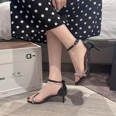 French Niche Design Open-toed Rhinestones with Sandals 2025 New Thin Heels Versatile Sexy High Heels Women