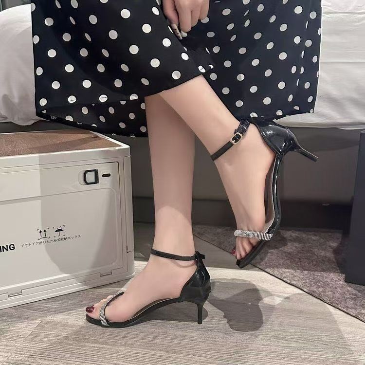 French niche design open-toed rhinestones with sandals 2025 new thin heels versatile sexy high heels women