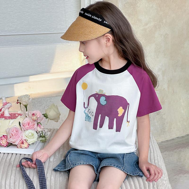 Tutu Little Elephant Girls' Short Sleeve Cartoon Raglan T-Shirt