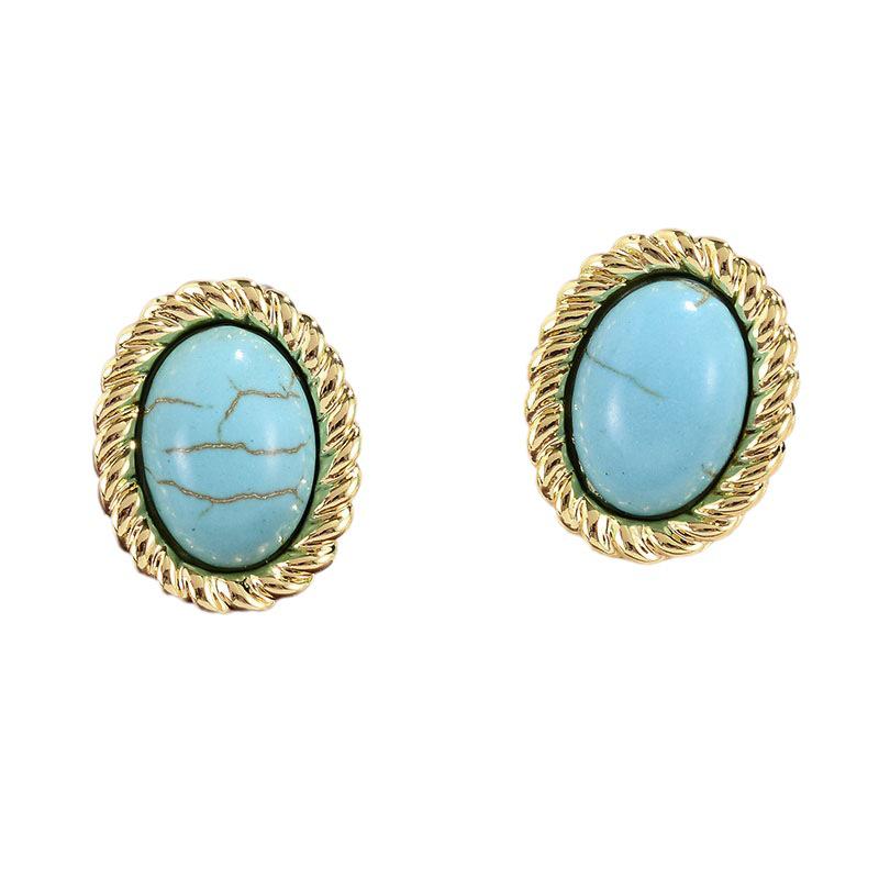 Exquisite Vintage 925 Silver Geometric Turquoise Stud Earrings for Women