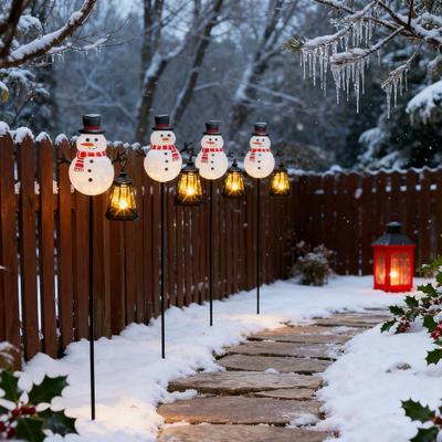 Yousheng Solar Christmas Lawn Light Outdoor Lighted Santa Claus Garden Stake Metal Snowman Sign with Solar Lantern Waterproof Xmas Decor for Front