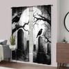 Halloween Gothic Cemetery Scene Pattern Printed Curtains, Window Decorations, Home Decorations, Room Decorations