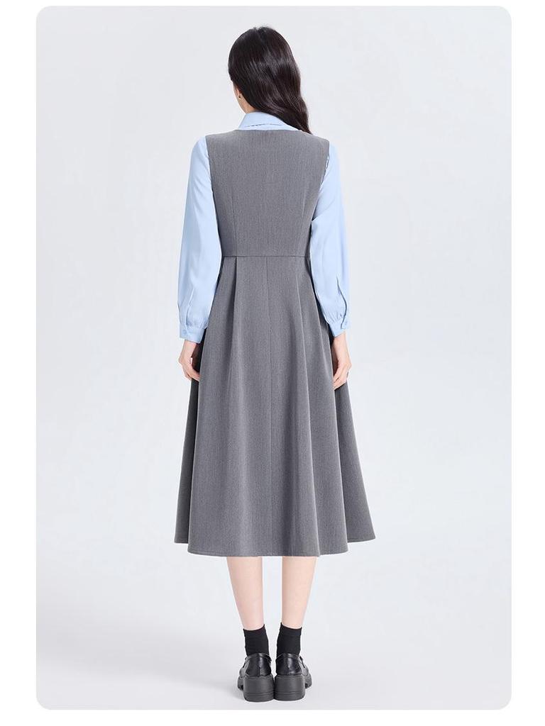 College Style Sleeveless Dress Set for Students and Teachers - Vest & Shirt Outfit for Interviews and Teaching