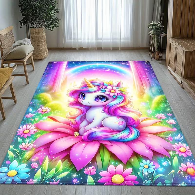 

Baby Unicorn in Green Grass HD Print Carpet for Girl s Bedroom Decor Living Room Nursery Kids Play and Reading Rug Child s Gift 50X80CM