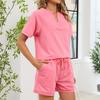 Women's Fall Two Piece  Outfits Short Sleeve Tops Tee Shirts Wide Leg Shorts Sets