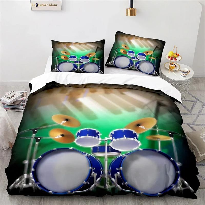 Drum Kit King Queen Duvet Cover Rock Musical Style Bedding Set for Kids Teens Adults Hip Hop Grunge 2/3pcs Polyester Quilt Cover