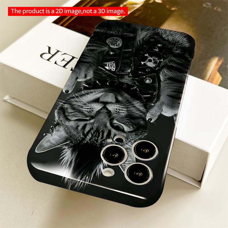 2DFlat Rocking Cat Punk Vibes All inclusive film hard iPhone case, compatible with iPhone 18 Pro Max 17 16 15 14 13 12 11