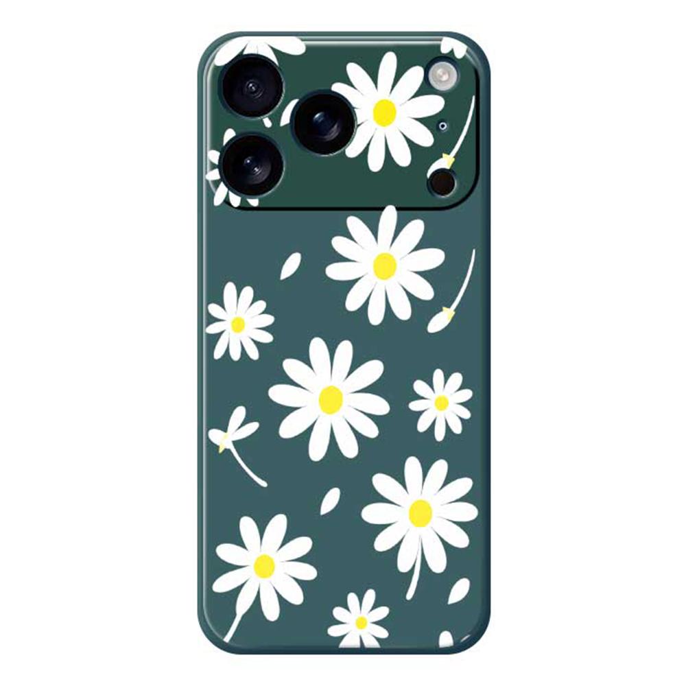 For iPhone 17 Pro Max Case White Daisy Pattern Printing Straight Edge TPU Phone Back Cover