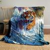Fierce Tiger Charging Through Water Patterned Blanket, Flannel, Suitable for All Seasons, Home Decor, Warm and Cozy