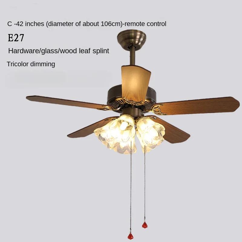 

Потолочный вентилятор в китайском стиле с деревянными листьями, светильник для гостиной, столовой, спальни, бесшумная бытовая люстра с преобразованием частоты