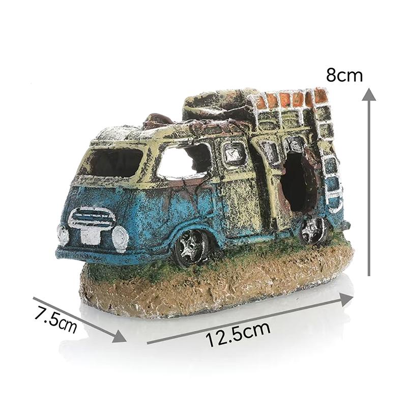 Aquarium Ornament Shaped Like Car Wreckage, Featuring Hiding Holes For Fish And Shrimp, Aquarium Decorations, And Aquascaping.