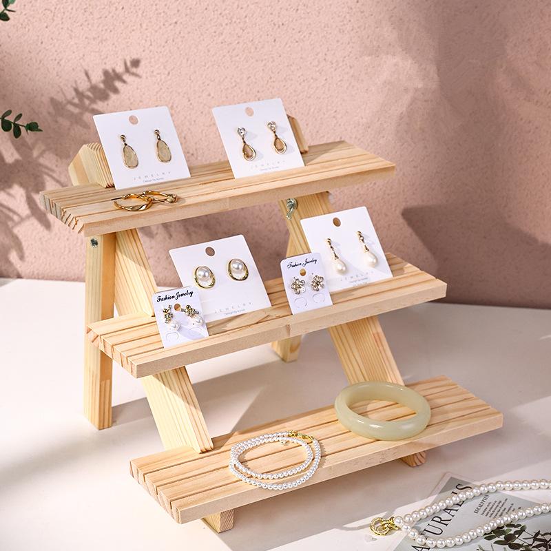 Solid Wood Jewelry Display Stand Stepped Display Stand Card Storage Stand Display Jewelry Small Statues Small Doll Display Stand