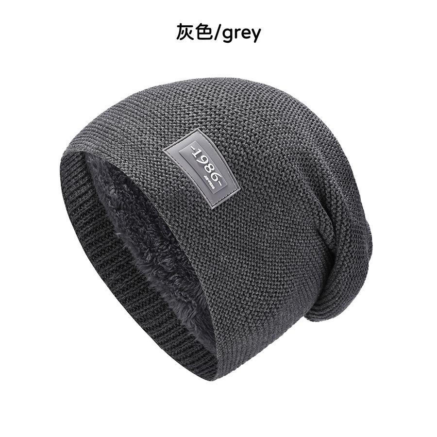 

New solid color knitted pullover hat autumn and winter piled thickened thermal ear protection pullover hat fashionable digital standard bag head hat M（56-58cm） сірий колір