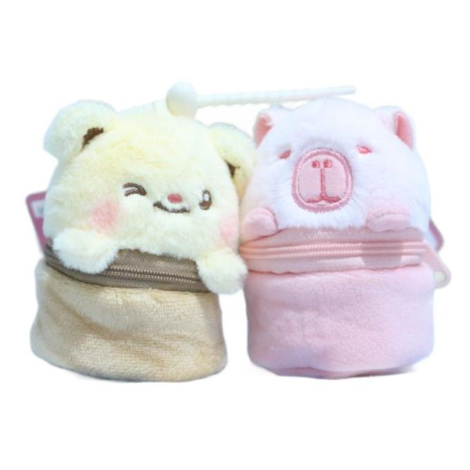 Capybara Plush Wallets Cute Butter Bear Coin Purses Keychain Pendant Kawaiii Plush Toy Doll Bag Hanging Ornaments Capibala Gift