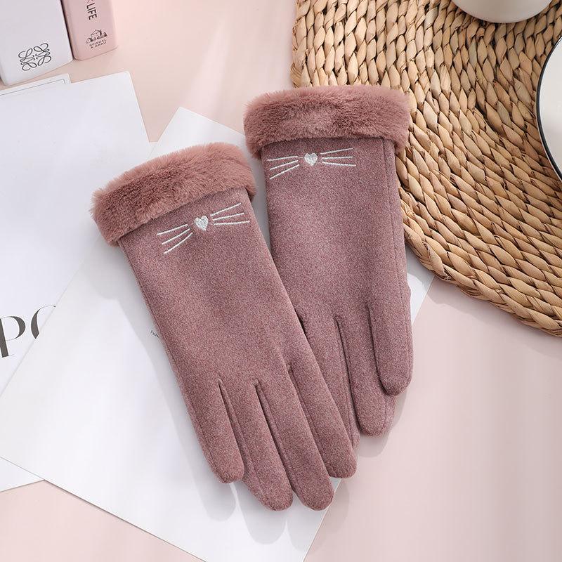 Thermal gloves autumn and winter Gary lady outdoor German velvet thickened velvet imitation rabbit fur mouth gloves