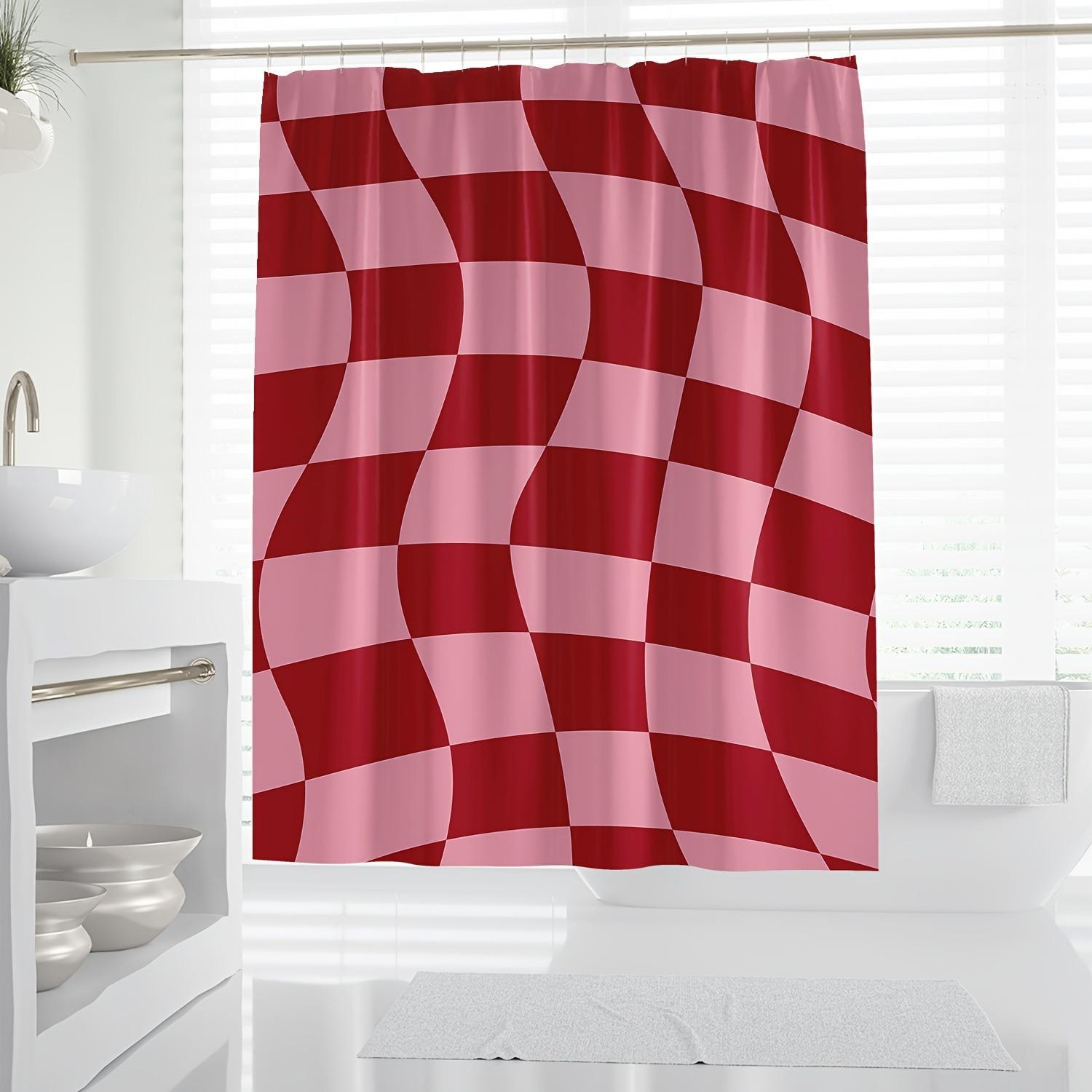 

Red Checkered Pattern Shower Curtain Washable Dirt-Resistant Shower Head Waterproof Polyester Bath Curtain For Home Decor W60H190(CM)-1 Pcs