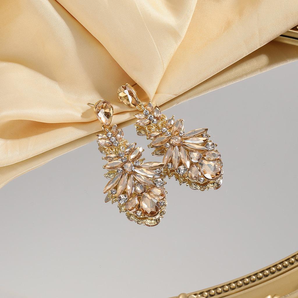 Flower Pattern Alloy Pendant Earrings With Crystal Accents For Women Fashion Jewelry