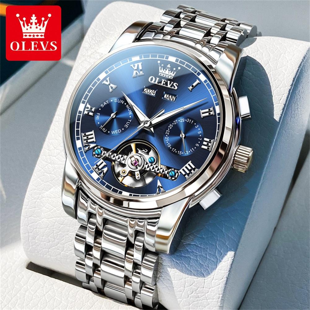 OLEVS 6607 Automatische Herrenuhren Top Original Mechanische Uhr für Herren Luxus Skelett Schwungrad Wasserdicht Kalender Armbanduhr