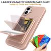 For iPhone 16 Case Skin-Touch Card Holder TPU+PC Phone Cover with Mirror Kickstand