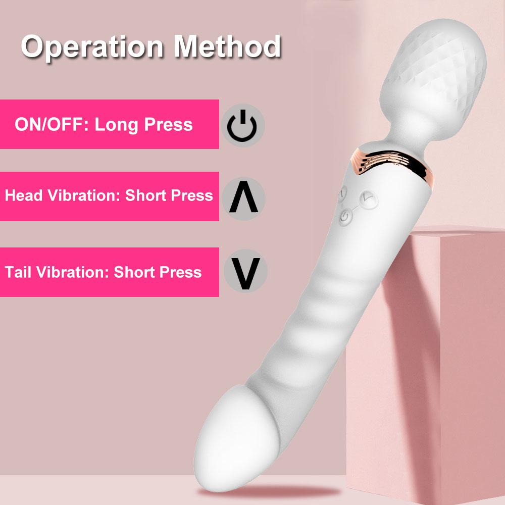Dobbelmotor Magisk Tryllestav Vibrator 10 Moduser G-punkt Massasjeapparat Oppladbart Litiumbatteri Klitorisstimulator Dildo for Kvinner Anale Plugg Leker for Voksne