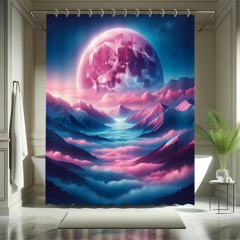 Interstellar Moon Shower Curtain Set - Sci-Fi Scene, Beautiful Lunar Imagery, Waterproof Polyester, Modern Bathroom Decor