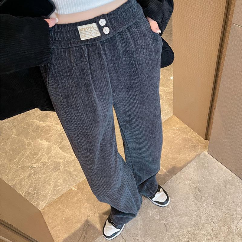 Narrow version wide-leg pants women's pants autumn and winter new casual small straight chenille thickened velvet pants