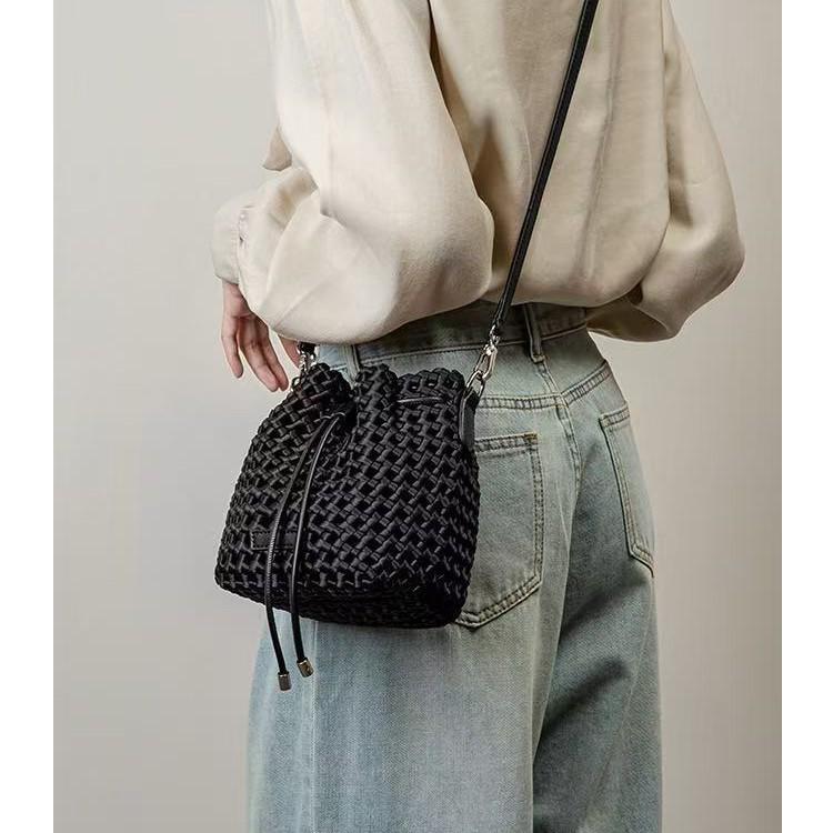 Handmade Textured Pinwheel Knot Crossbody Bucket Bag for Women