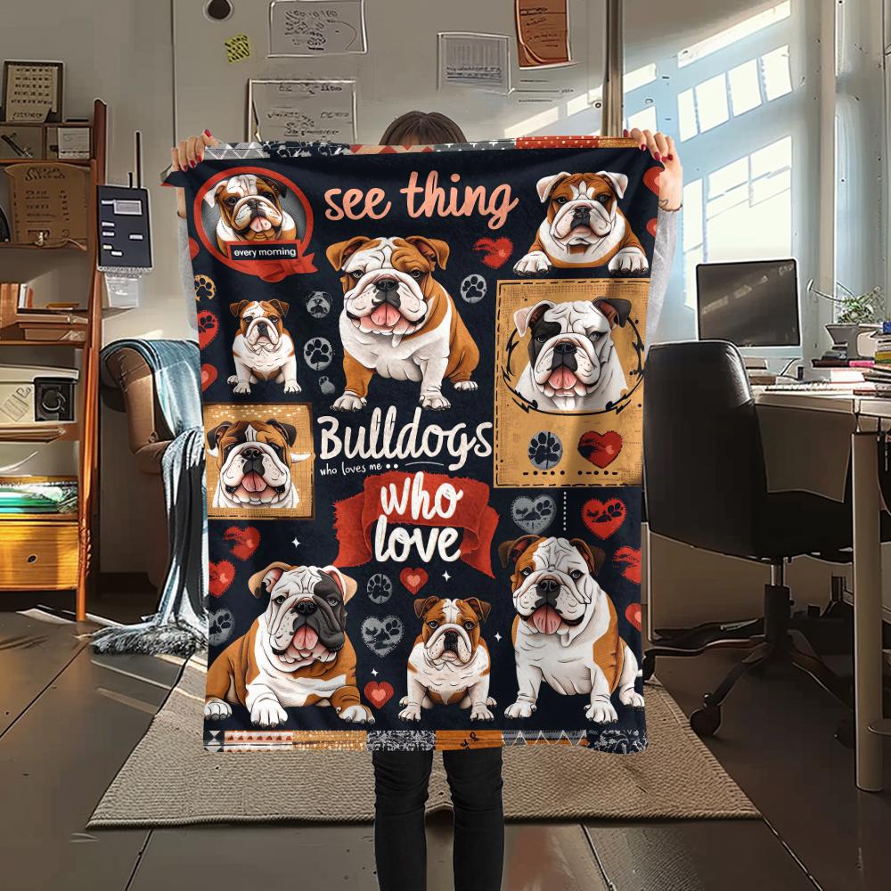 1Pc Bulldog Dachshund Print Flannel Blanket, High quality Comfortable for All Seasons, Home Decor, Warmth and Comfort, Perfect for Christmas Gifts